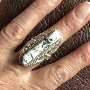 RING Large White Buffalo Turquoise Sterling size 8 1/3