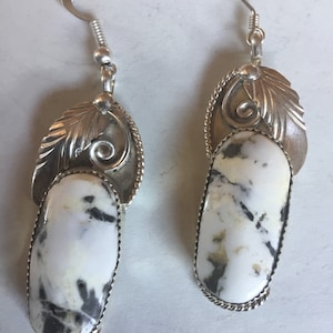 Earrings WHITE BUFFALO Turquoise Sterling Large