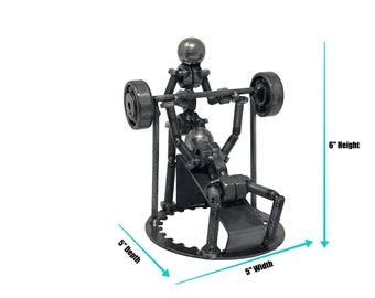 Spotter Weightlifting Sculpture. 6 inches high. 100% Handmade. All recycled parts. Great gifts for anyone who basically lives at the gym.