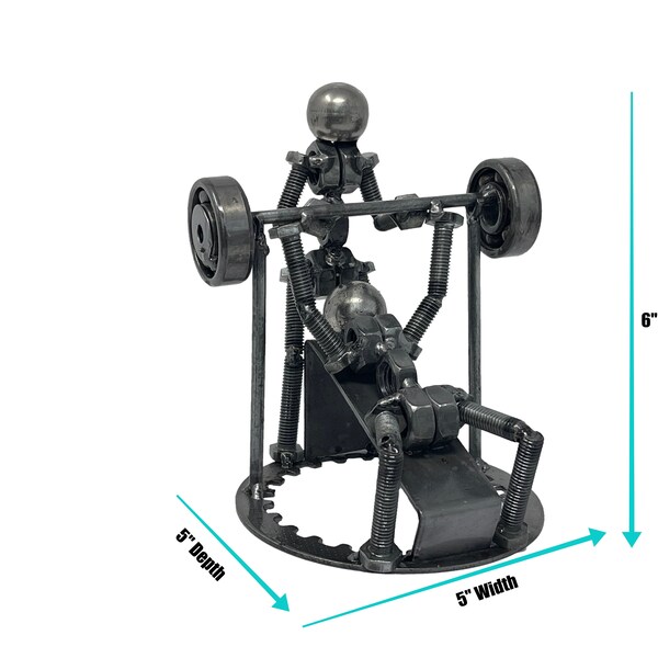Spotter Weightlifting Sculpture. 6 inches high. 100% Handmade. All recycled parts. Great gifts for anyone who basically lives at the gym.