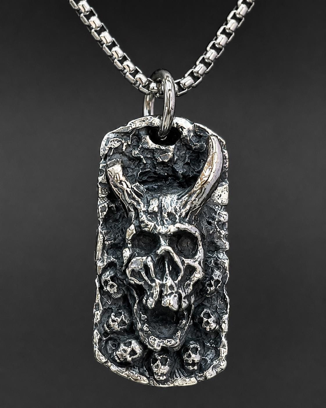 Mens Skull Dog Tag Necklace - Etsy