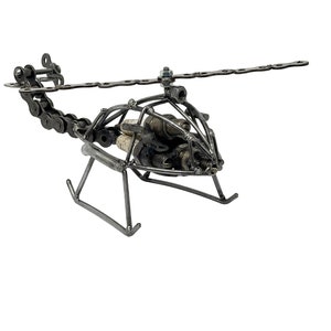 Helicopter Sculpture. 3.5 inches high. 100% Handmade. All recycled parts. The perfect size for indoor decoration and collection. image 3