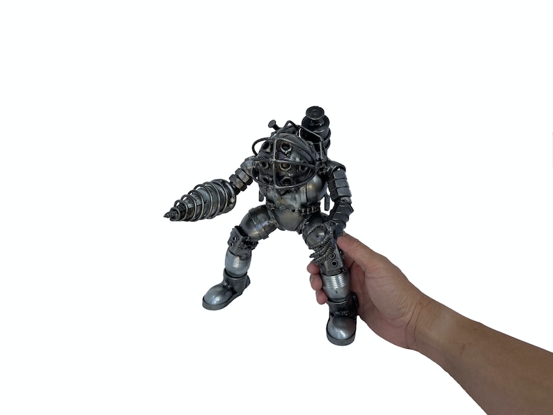 Big Daddy Inspired Sculpture. 9 inches tall. 100% handmade. All recycled parts. The perfect gift for Sci-fi video game fan image 1