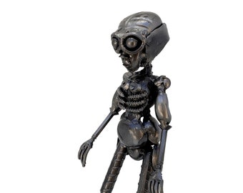 Handmade Recycled Metal Grey Alien Sculpture, Roswell Gift