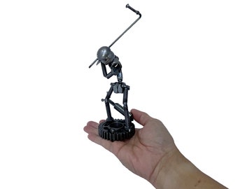 Swinging Golfer Sculpture. 8 inches tall. 100% handmade. All recycled parts. The perfect golf gift for Golf player!
