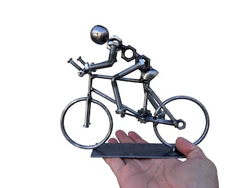 Male Biker Sculpture. 100% Handmade from Scrap Metal.  A Gift for Daddy or Biker