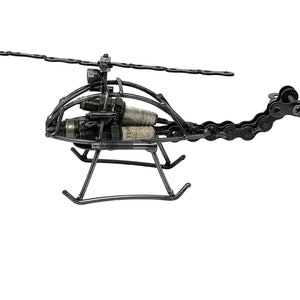 Helicopter Sculpture. 3.5 inches high. 100% Handmade. All recycled parts. The perfect size for indoor decoration and collection. image 2