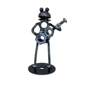 Happy Frog Guitar. 4&quot; tall. 100% Handmade. All recycled parts. A perfect gift for Frog lovers!