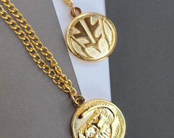 Collar de moneda de poder blanco de doble cara con diseño de legado dorado de Ranger Morpher Tiger Falcon, accesorio para cosplay