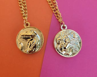 Collar de moneda de poder rojo de doble cara, dorado, Legacy Ranger, T-rex, mono, tiranosaurio, accesorio de cosplay