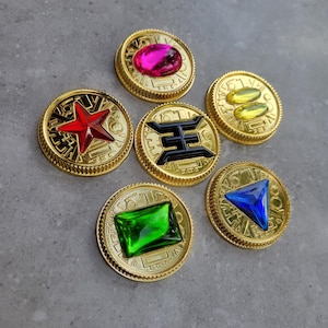 Six Zeo Crystal Ranger Coin set of 6 Gold for Bandai Power Legacy Morpher