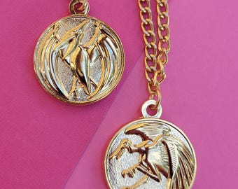 Collar de moneda de poder rosa de doble cara, dorado, Legacy Ranger, pterodáctilo, Crain, accesorio para cosplay
