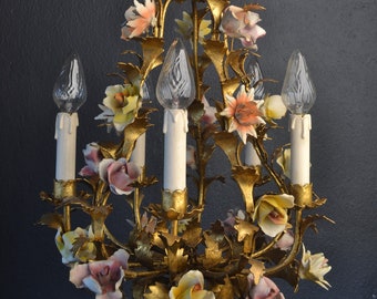 Stunning tole flower chandelier with various colorful flowers (2022091)