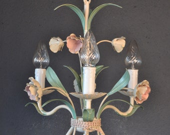 Beautiful tole Flower Chandelier with pink flowers  (2022003)