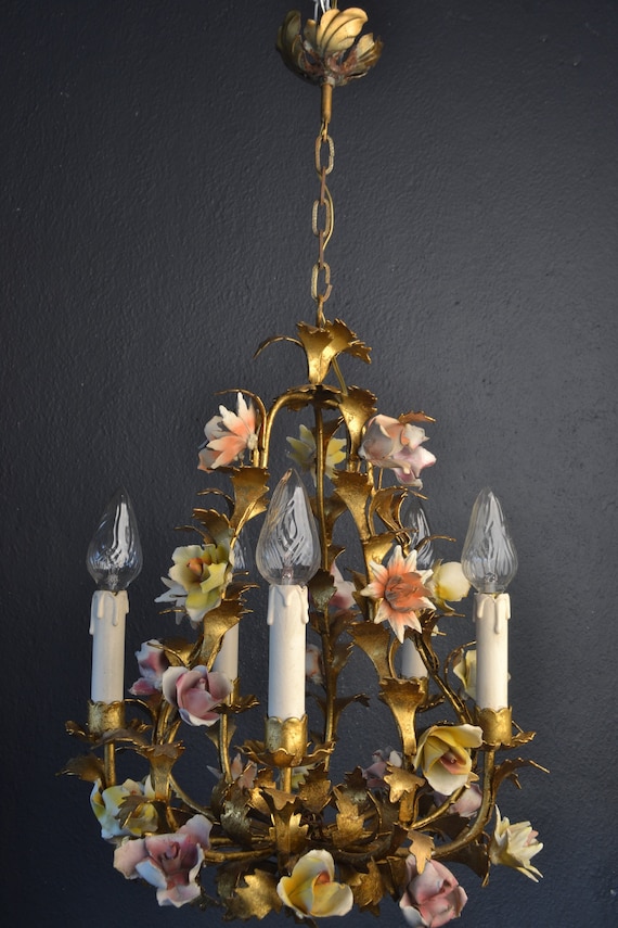 Stunning tole flower chandelier with various colorful flowers (2022091)