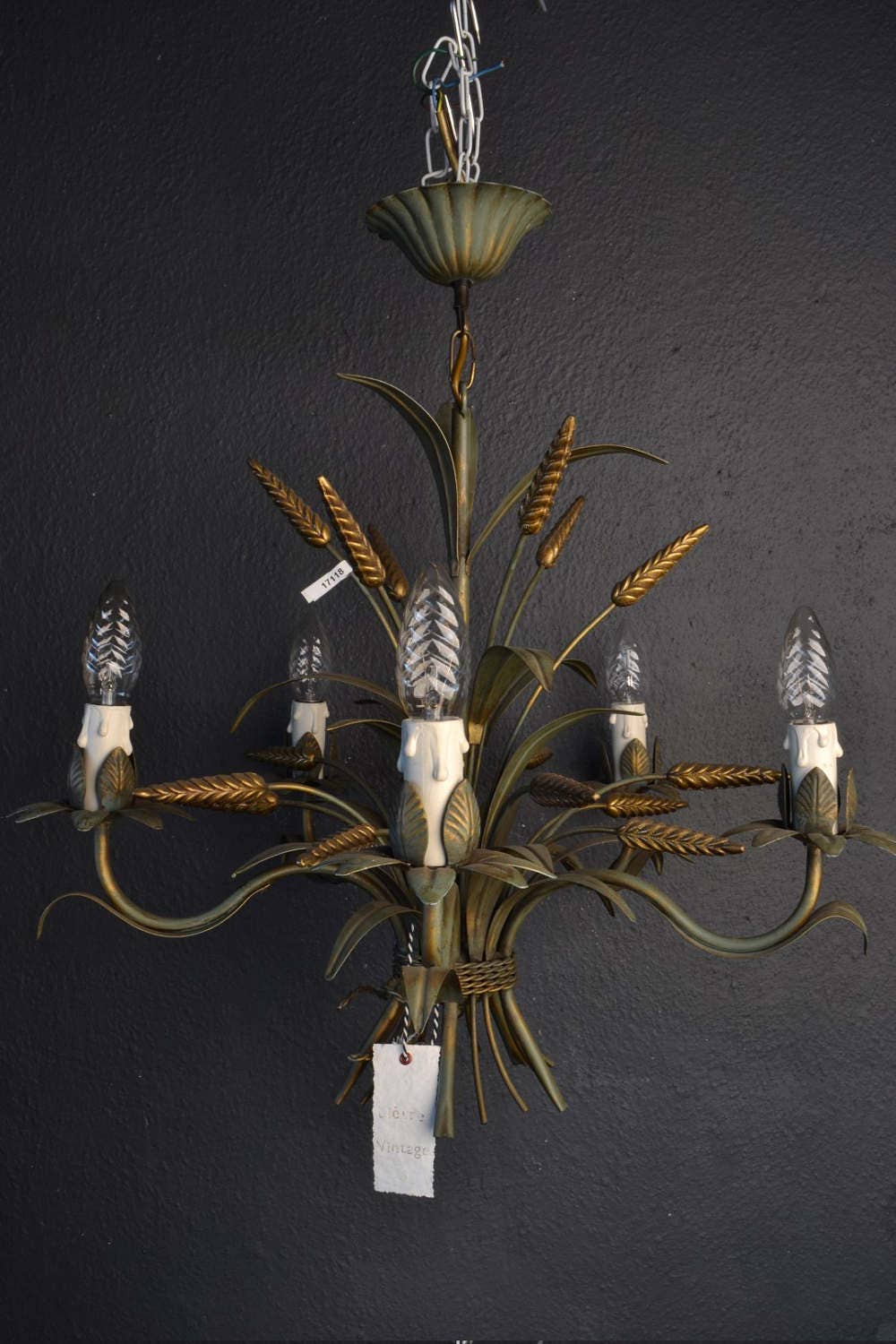 Italian Tole Chandelier With Sheaves Of Wheat