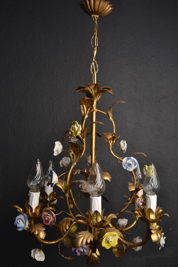 Stunning tole flower chandelier with various colorful flowers (2022106)