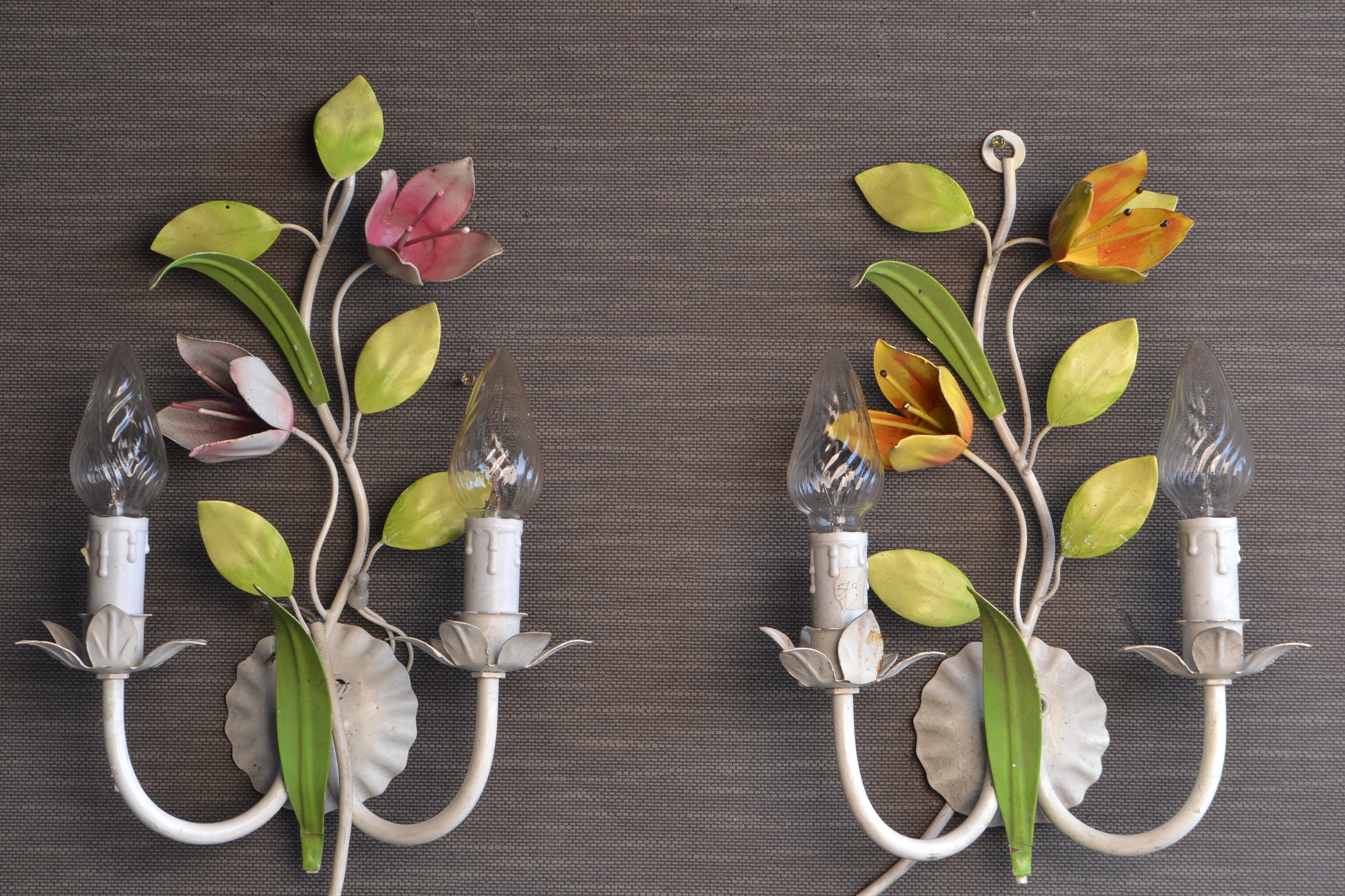 Reserved for Elizabeth Italian tole Flower sconce. ( Set )
