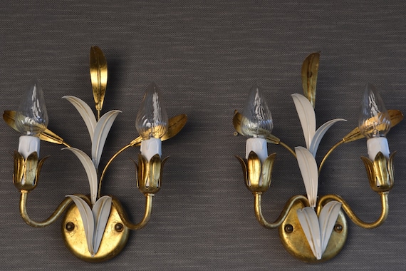 Stunning Pair Italian golden tole Flower sconces (2022041)