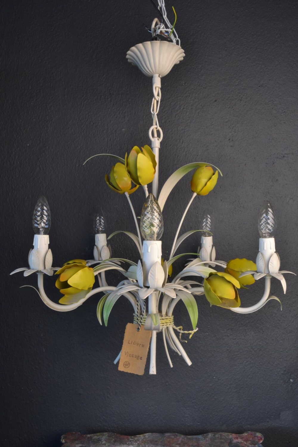 Large Tole flower chandelier with tulips