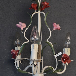 Beautiful old white Chandelier with pink flowers (18076)