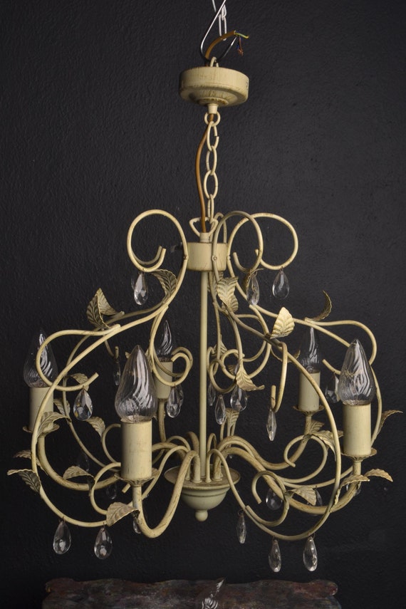 Old tole chandelier with glass crystals (17023)