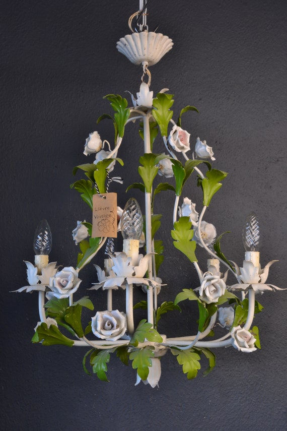 Beautiful white Chandelier with  porcelain flowers (18098)