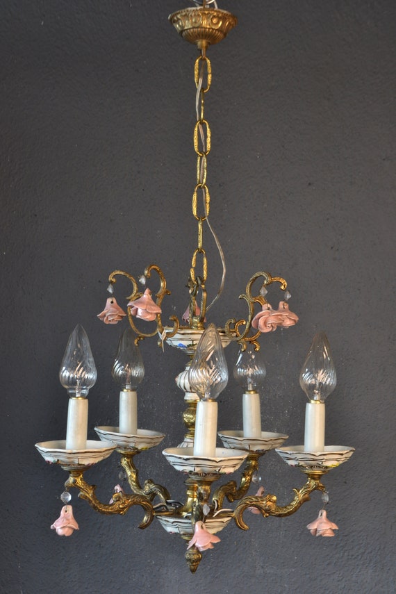 Fabulous tole Flower Chandelier with pink roses (17032)