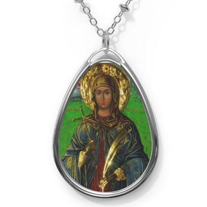 Saint Paraskevi, Roman Saint Protector Eyes, Religious Necklace, Religious Jewelry, Necklace Pendant, Oval Jewelry,