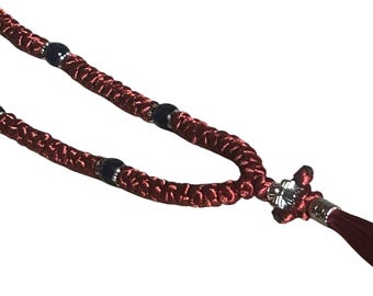 Handmade Orthodox Prayer Rope: Burnt Orange Komboskini with Cross