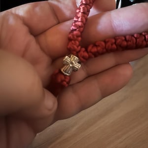 Handmade 50-Knot Orthodox Prayer Rope | Burnt Orange/ Red Chotki Komboschini with Black & Silver Beads