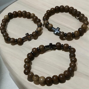 Set of 3 Small 20-Bead Wooden Orthodox Prayer Bracelets with Cross