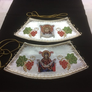 正教会のビザンチン様式の刺繍入り司祭用カフスセット 司祭の典礼用エピマニカ 典礼用祭服