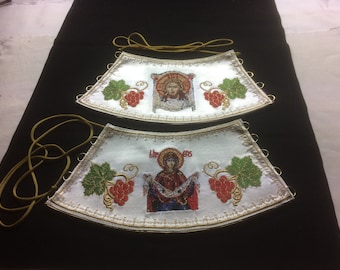 Orthodox Christian Byzantine Ecclesiastical Set of Embroidered Priest's Cuffs Epimanika for Priest's Liturgy Liturgical Vestments