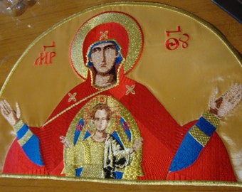 Theotokos Mother of God "Wider than the Heavens" Applique for Orthodox Christian priest's vestment or Church use