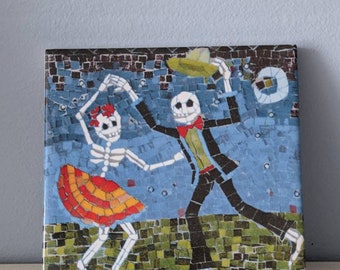 Mexican Day of the Dead - Ceramic Tile / Coaster -  Dancer and Guitarist