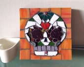 Mexican Folk Art  - candy skull with heart-  Original Mosaic - great christmas present!