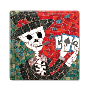 Day of the Dead - piastrelle di ceramica / Coaster - Poker giocando scheletro - cappello a cilindro e Bow Tie