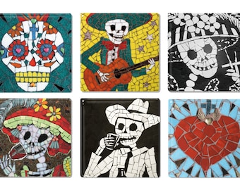 Skull Art Coaster / Ceramic Tile Pack of 6 -  Day of the Dead
