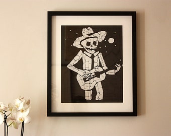 Day of the Dead Print - Large High Quality Black and White Giclee Print - Gift for Him