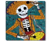Mexican Day of the Dead - Ceramic Tile / Coaster -  Skeleton Playing the drums - Drummer