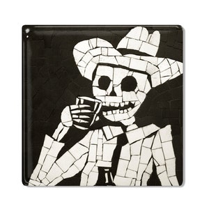 Ceramic Tile / Coaster - Juan is Dead - Skeleton Cowboy Drinking
