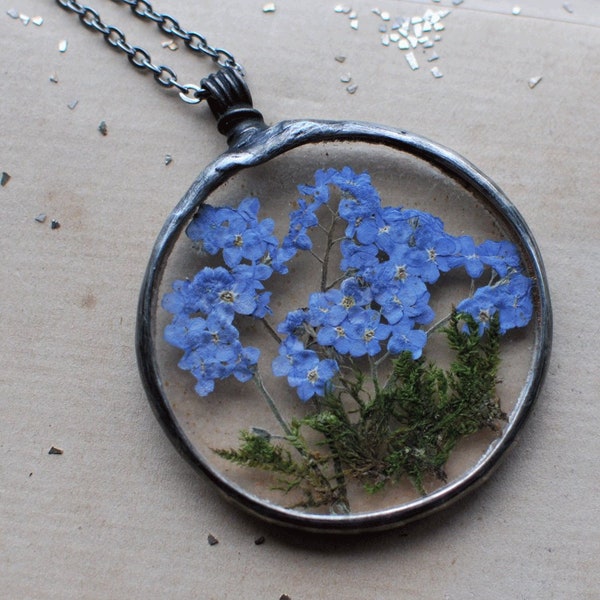 Pressed Flower, Forget Me Not, Forget me necklace, forget-me-not flower, Flowers Necklace, free shipping, Cottagecore