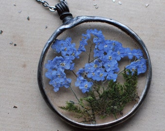 Pressed Flower, Forget Me Not, Forget me necklace, forget-me-not flower, Flowers Necklace, free shipping, Cottagecore