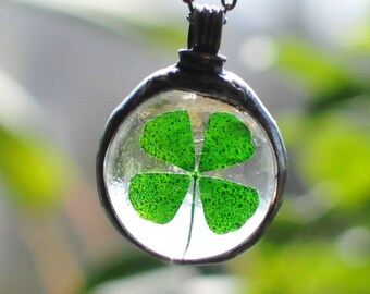 HQRP-Crystal 48mm Genuine Four Leaf Clover In Rectangle Keyring Lucky...