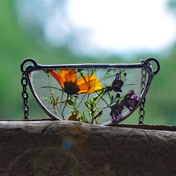 Pressed Flower Terrarium Necklace: Bohemian Bridal Jewelry