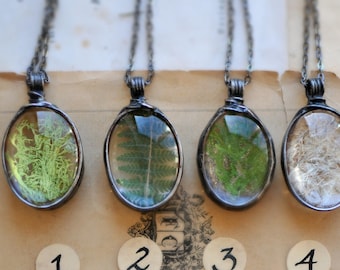 Pressed Flower, Dandelion Seeds Necklace, , Terrarium Necklace, Moss Jewelry, Fern Pendant