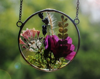 pressed plant frame, pressed flower, pressed flower frame, framed dried flowers, flower hanging, hanging glass decor, table frame