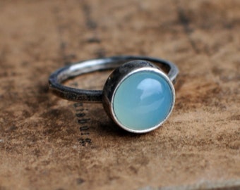 stacking ring, US 8.0 size, aqua agate ring, blue stone, birthstone ring, gemstone ring, silver ring, Sterling silver, Stackable ring