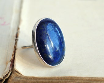 Lapis Lazuli zilveren ring, US 7,75, blauwe ring, stapelring, geboortesteenring, edelsteenring, zilveren ring, sterling zilver, stapelbare ring